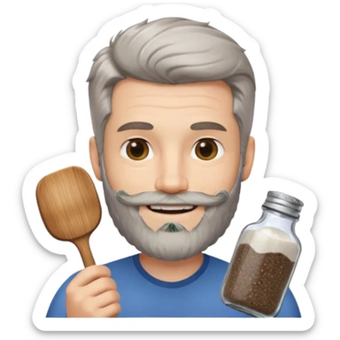 white man salt and pepper hair beard holding a white matease sticker