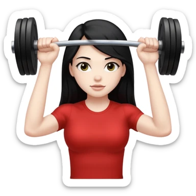 Pale girl with long black hair lifting weights sticker