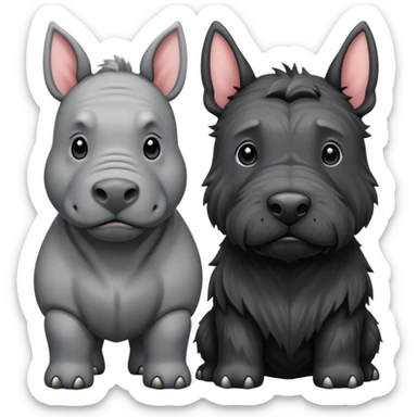 Rhino standing next to a Scottish terrier  sticker