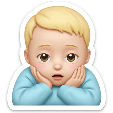Cute 3D baby emoji, rubbing eyes, sleepy expression, short fine baby hair, soft pastel colors, clean white background  sticker