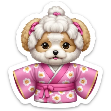White Maltipoo with pink kimono sticker