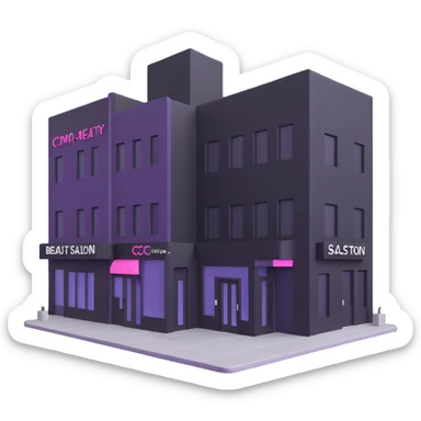 three beauty salon buildings connected by lines sticker
