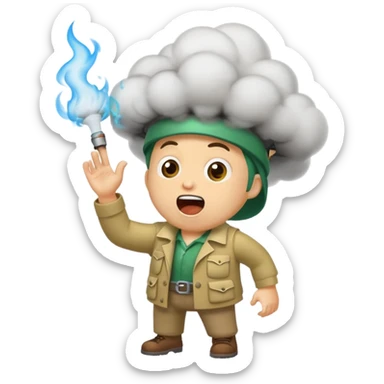 forest lab character shouting eureka with smoke burst sticker