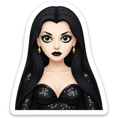 Vampira with long black hair, black sequin outfit sticker