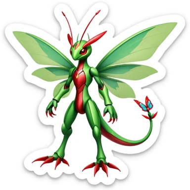  Cool Edgy Shiny Futuristic Ethereal Legendary Scizor-Kartana-Digimon-Schyther-Flygon-hybrid full body with butterfly wings sticker