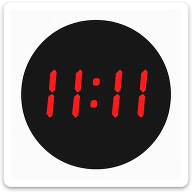 emoji with a black circular background, displaying '11:11' in red digital clock style numbers sticker