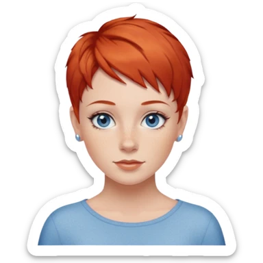 27 year old white woman, red hair, pixie cut, blue eyes sticker