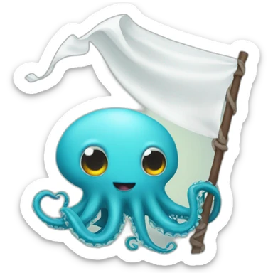 cute kraken hanging a white flag sticker