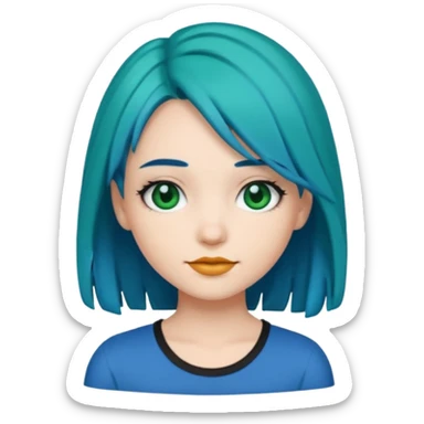 Emoji girl Emerald blue hair, fair skin, and black eyes sticker