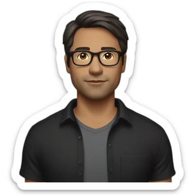 Douglas Leonard with glasses and dark brown short hair wearing a black shirt sticker