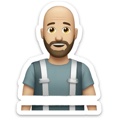 Bald guy with a beard fixing a fence sticker