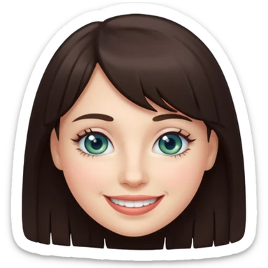 Simple White smiling women with a dark brown fringe and blue greenish eyes sticker