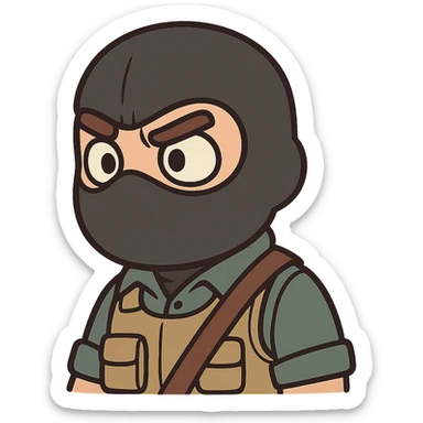 head of a Counter-Strike terrorist character, cartoon style, chibi proportions, cute and simplified, neutral background sticker