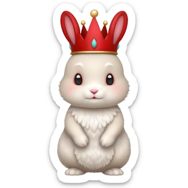 white cute bunny with red crown, funny, standing sticker