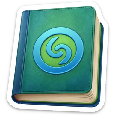 green and blue book with an abstract symbol on it sticker