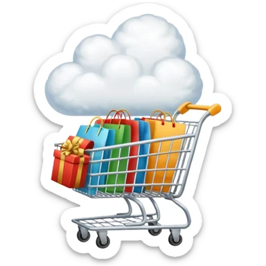 now make only a clound no caracther now just a cloud and like a card a shopping cart, and clothing inside the clound so that it makes it look like hs thinking about that sticker