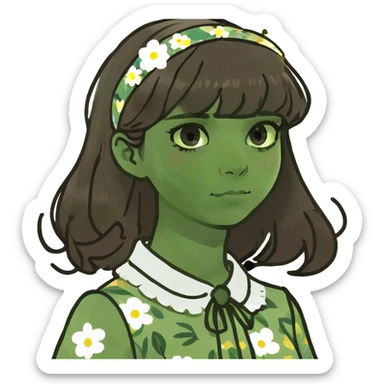 girl with brown hair and curtian bangs sticker