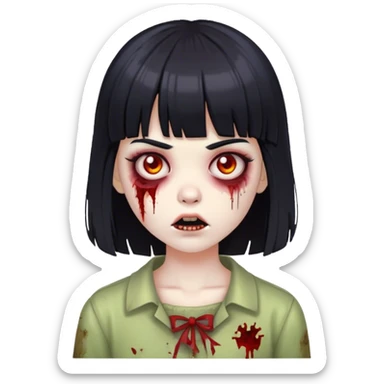 girl zombie with black hair and bangs sticker
