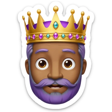 Create a cartoon-style emoji of Baltasar, one of the Three Wise Men. Only show his face and crown. He is older, with a black beard, joyful wrinkles, and a purple and gold jeweled crown. Express warmth and wisdom. Colorful and simple, suitable as an emoji. sticker