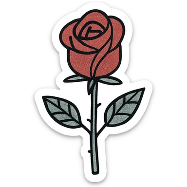 A single red rose with green leaves sticker