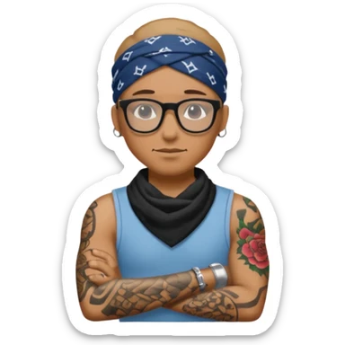 character with bandana and glasses and tattoed sticker