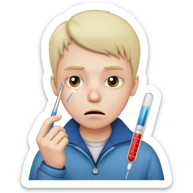 persona enferma con un termometro en la boca  pero que no tenga ropa de enferma y con una cara mas enferma sticker