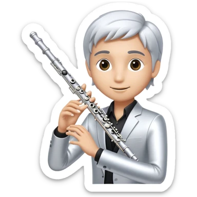Cinematic Realistic Flute, polished silver metal with precise keywork, soft reflections of warm light dancing along its length, a musician’s delicate fingers pressing the keys, glowing with a sleek and elegant charm. sticker