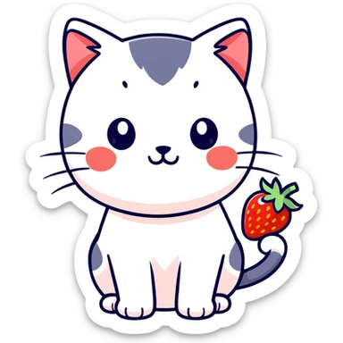 Cat with a strawberry pink sticker
