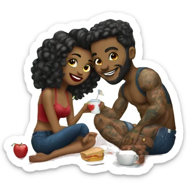 Romantic picnic date for beautiful tattooed couple sticker
