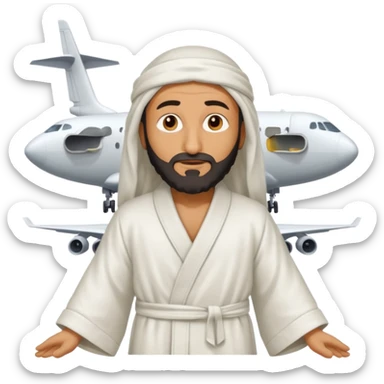 Osama bin Ladin standing on top of a plane with legs and a white robe standing on top of the plane sticker