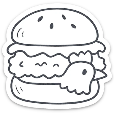 chicken burger icon, line art style, no fill, clear and simple, suitable for UI sticker