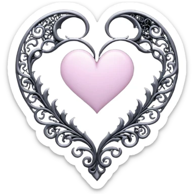 emo heart with crescent moon and black filigree sticker