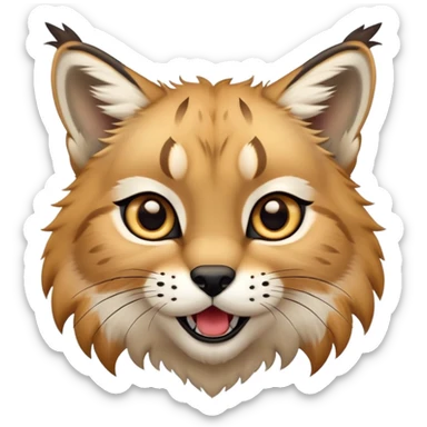 Cinematic-realistic cute-Lynx-Portrait-Emoji – Head tilted dramatically with an exaggeratedly amused expression, featuring a thick, tufted golden-brown coat with striking black ear tufts, wide, expressive amber eyes filled with playful disbelief. zoomed out to show fluffy fur sticker