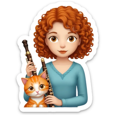 Girl  curly hair and flute with orange cat sticker