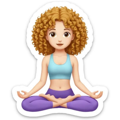 Una chica con pelo rizado, piel clara haciendo yoga sticker