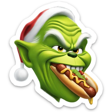 The grinch shoving a hotdog down his throat sticker