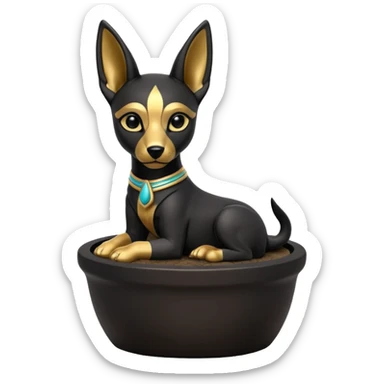  Comforting black fur Anubis tiny statuette puppy cracked-surface bonsai pot  sticker