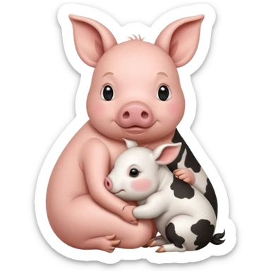 Home of rat, pig as parent hugging  little cow,  adult rabbit  sticker