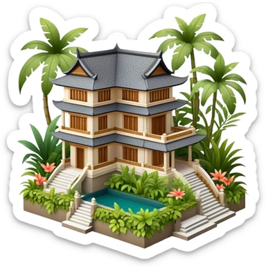 Balinese mansion, isometric dollhouse-style, realistic sticker