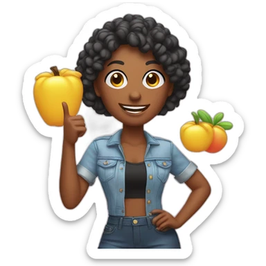 influencer promoting a bright purchase in her arms and thumb up sticker