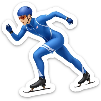 An icon showing a speed skater gliding on a professional oval ice track, captured in mid-motion with aerodynamic posture and sleek skates. The background features snowy mountains, flags, and a clear blue sky. Transparent background reflects the speed and elegance of the sport. sticker