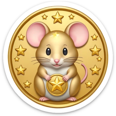 Mouse coin with stars around it, gilded style, only gold
 sticker