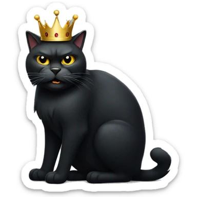 Big angry black cat with crown sticker