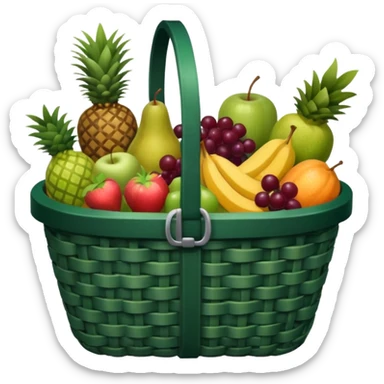 Dark green, plaid basket with both food, drink and fruits sticker