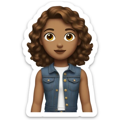 next to short,brown hair,hazel eyes,white, black cropped top, and blue jeans with white shoes on sticker