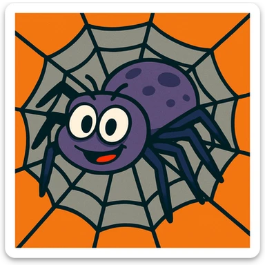 cartoon spider on an orange-gray background, animated look with slightly moving legs sticker