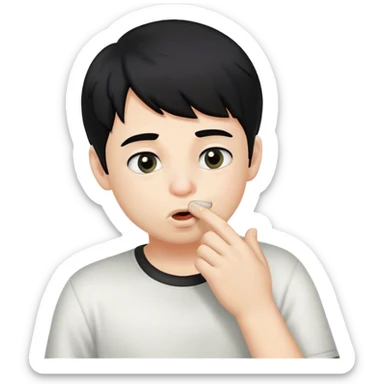 black hair white skin headed boy picking his nose sticker