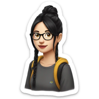 FCB girl long black hair with glasses official t-shirt sticker