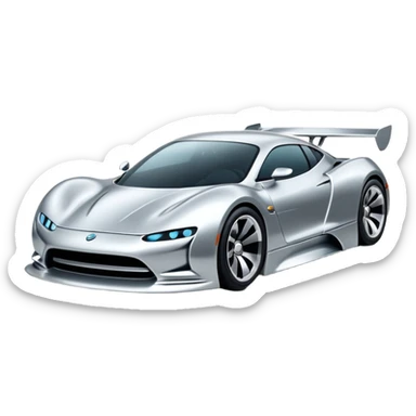 A low-profile futuristic car emoji made of polished silver chrome, wide body stance, smooth aerodynamic shape, glossy metallic surface, soft reflections, luxury swag aesthetic, minimal details, iOS emoji style, centered on clean white background, studio lighting sticker