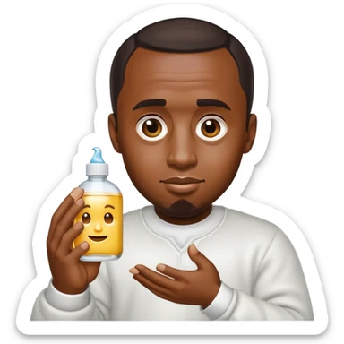 P Diddy as an emoji with baby oil in his hands with a smirk face sticker